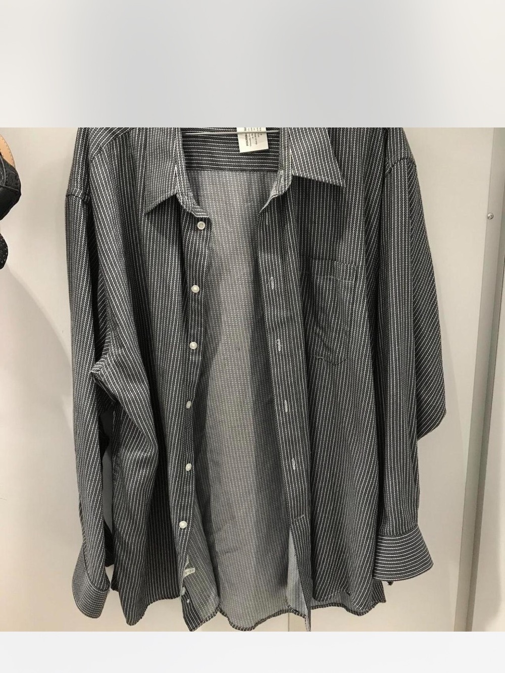 Balmain Men's dark grey&white Pinstripe Button-Up Shirt
